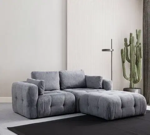 Sedacie súpravy Rohová sedacia súprava / Rohová pohovka Amaris 2 Seater With Pouffe - Grey