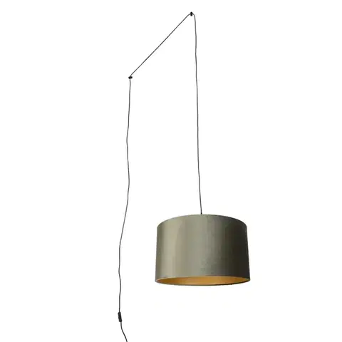 Závesné svietidlá Závesná lampa čierna so zástrčkou a zeleným tienidlom so zlatým interiérom 35cm - Cavalux