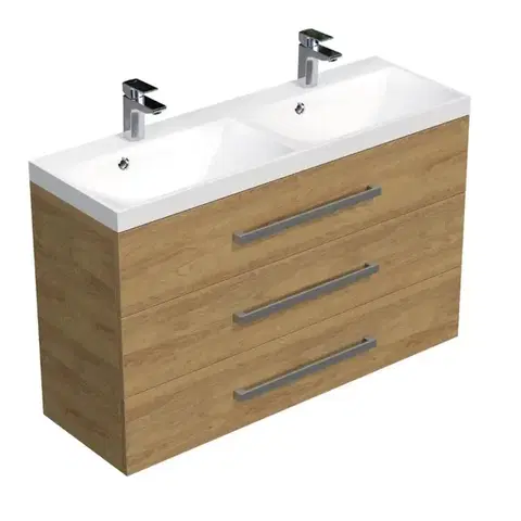 Kúpeľňový nábytok Kúpeľňová skrinka s chrómovými úchytmi a umývadlom SAT Cube Way 120x76,5x40 cm dub Hickory mat CUBE21203DH CUBE21203DH