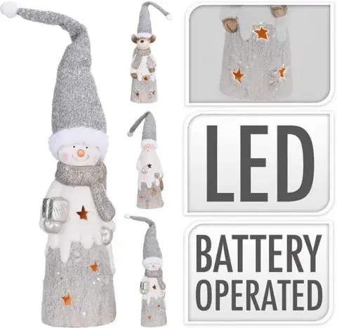 Ostané vianočné postavičky Kinekus Postavička Santa / snehuliak / sob LED 9x39cm mix