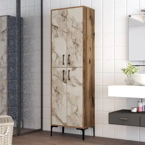 Šatňové skrine Viacúčelová skrinka Berlin A - Walnut, White Marble