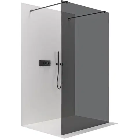 Sprchové dvere CERANO - Sprchová zástena Walk-in Onyx Duo Ľ/P - 8 mm - hranatá vzpera - čierna matná, grafitové sklo - 130x200 CER-8050BD2012