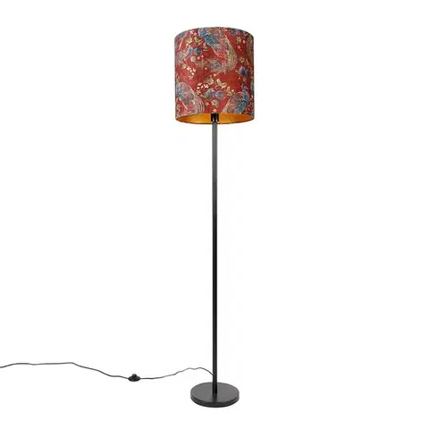 Stojace lampy Stojaca lampa čierna tienidlo páv dizajn červený 40 cm - Simplo