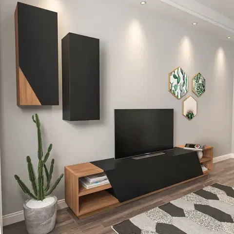 Obývacie steny TV skrinka / Obývacia stena Zebra - Black, Teak