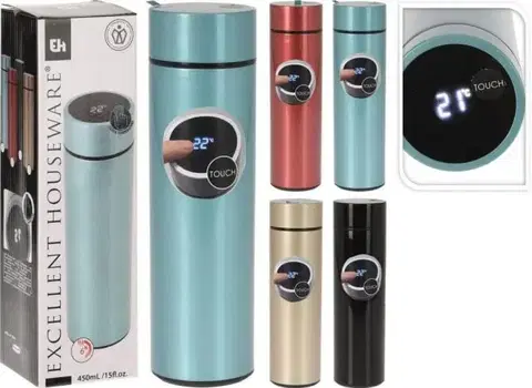 Termosky a termohrnčeky Kinekus Termoska 450 ml s digitálnym teplomerom, mix farieb