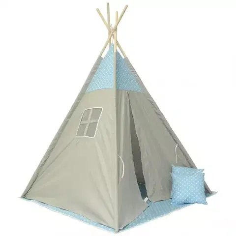 Teepee stany pre deti Detský stan Teepee sivo-modrý/hviezdy
