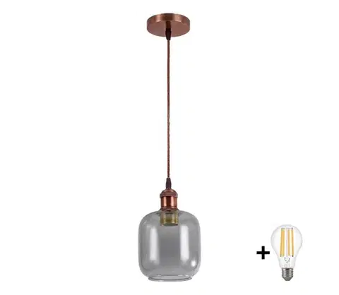 Svietidlá BRILAGI-LED Luster na lanku RETRO GLASS 1xE27/60W/230V pr. 14 cm medená/dymovo sivá NSTK7758+AI0179