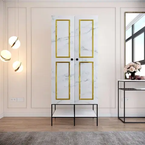 Šatňové skrine Šatníková skriňa Martin 2 - White, Black, Gold