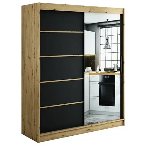 Šatníkové skrine Skriňa Halifax V2 180 Dub Artisan/čierna/Zrkadlo