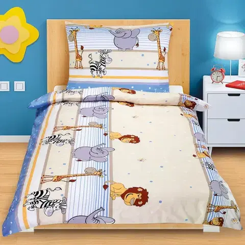 Obliečky Bellatex Bavlnené obliečky Junior Safari modrá, 140 x 200 cm, 70 x 90 cm, 140 x 200 cm, 70 x 90 cm