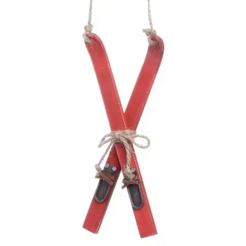 Vianočné ozdoby Kinekus Ozdoba závesná lyže 17,5x7x1 cm drevo červené