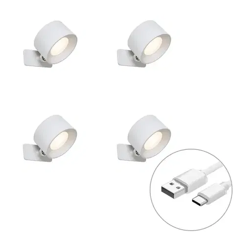 Lampy Sada 4 moderných nástenných a stropných svietidiel bielej farby vrátane LED nabíjateľných - Bright