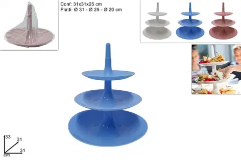 Podnosy a tácky MAKRO - Etažérka 3poschodia rôzne farby