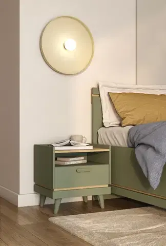 Nočné stolíky KENDY nočný stolík 1S, tlmená zelená/dub