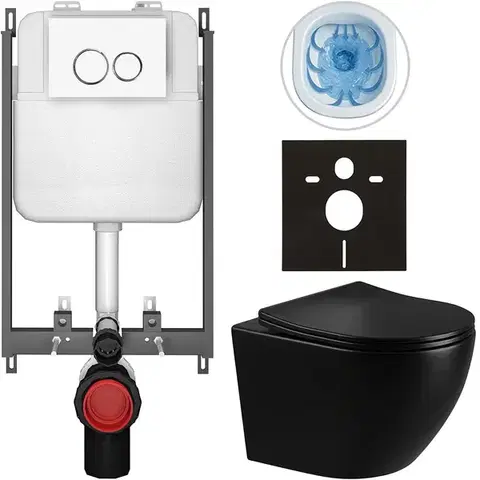 Záchody CERANO - Kompletný WC set Basic/Cesso - čierna lesklá - WC tlačidlo Dualo/Biela - na zamurovanie - 49x36 CER-8050BD86286