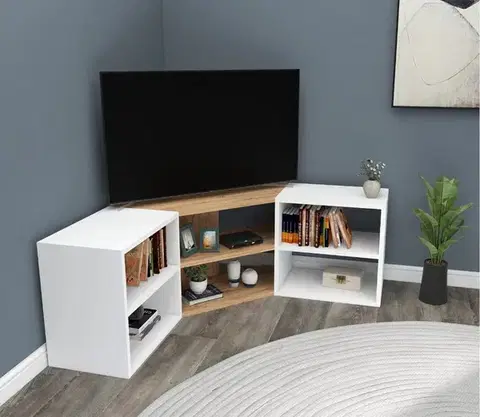 TV stolíky BON moderný rohový TV stolík, borovica/biela