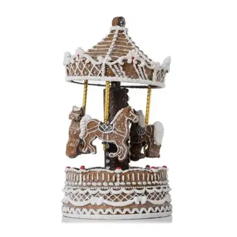Ostatné vianočné dekorácie Kinekus Dekorácia kolotoč perník+hudba 11,5x11,5x21,5cm polyrezín
