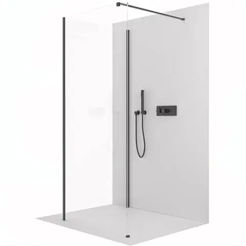Sprchovacie kúty CERANO - Sprchová zástěna Walk-in Onyx Corner Cube L/P - 8 mm - hranatá vzpěra - černá matná, transparentní sklo - 70x50x200  CER-8050BD9962