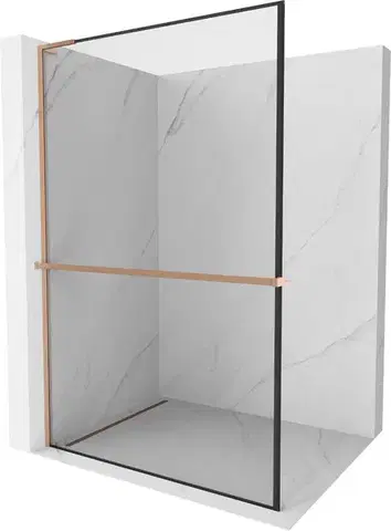 Sprchové dvere MEXEN/S - Kioto+ L Sprchová zástena WALK-IN s poličkou a držiakom uterákov 70 x 200, čierny vzor, meď kartáčovaná 800-070-123-65-70