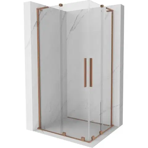 Sprchovacie kúty MEXEN/S - Velar L Duo sprchovací kút, posuvné dvere 100 x 90, transparent, meď kartáčovaná 871-100-090-02-03-65