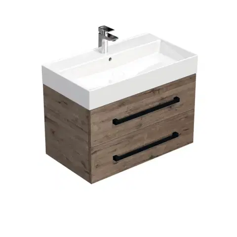 Kúpeľňový nábytok Kúpeľňová skrinka s čiernou úchytkou a umývadlom SAT Cube Way 80x71x46 cm dub Wellington mat CUBE46C803DWSAT CUBE46C803DWSAT
