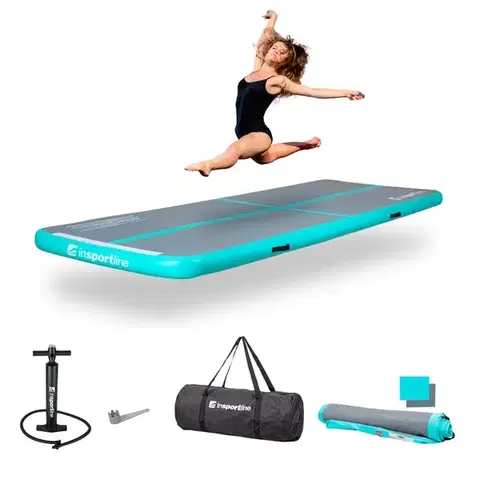 Žinenky Airtrack inSPORTline Airstunt 400x100x10 cm šedo-tyrkysový s ručnou pumpou