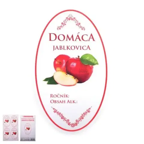 Samolepky na stenu Kinekus Samolepka DOMÁCA JABLKOVICA, červená, oválna, biela, 16ks etikiet