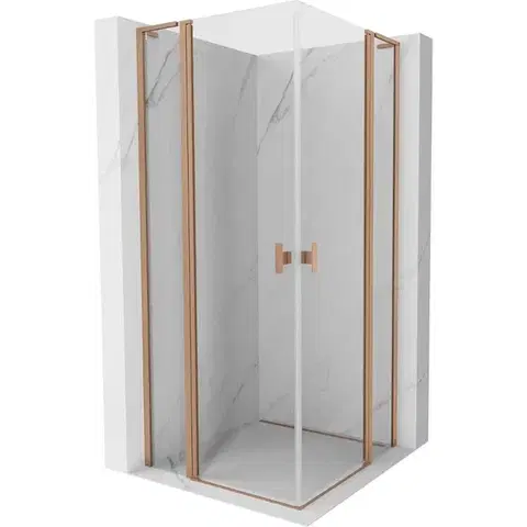 Sprchovacie kúty MEXEN/S - Mist L Duo sprchovací kút dvere krídlové 105 x 105, transparent, meď kartáčovaná 8A4L-105-105-65-00
