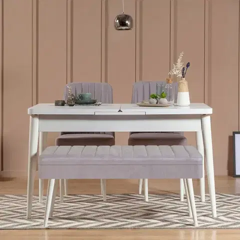 Jedálenské sety Jedálenský set s rozkladacím stolom a stoličkami (4 kusy) Vina 0701 - 3 - White, Grey