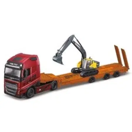 Autíčka a dopravné prostriedky BBurago Bburago 1:43 Kamion Construction Volvo FH16 Globetrotter 750XXL s bagrom Volvo EC220E