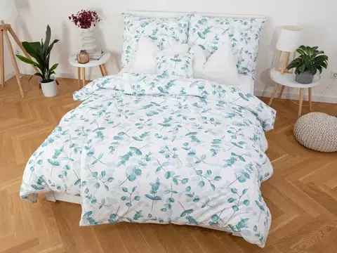 Obliečky MKLozkoviny.sk Francúzske obliečky Mako jersey – Eukalyptus - 220 × 200 cm - 70 x 90 cm