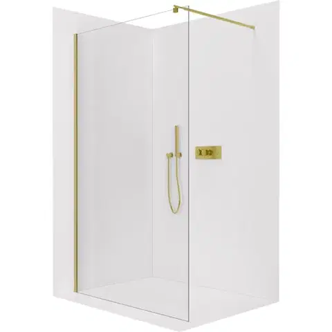 Sprchové dvere CERANO - Sprchová zástena Walk-in Onyx Cube Ľ/P - 8 mm - hranatá vzpera - zlatá, transparentné sklo - 150x200 CER-8050BD450