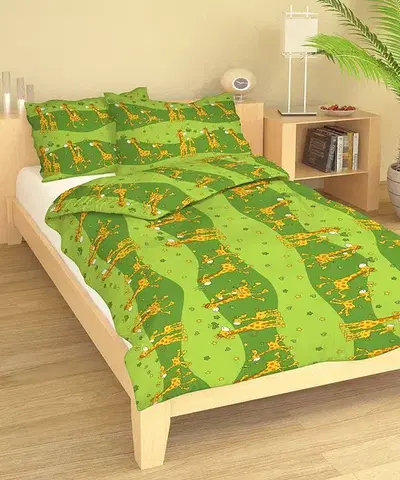 Detské obliečky Obliečky bavlnené detské Žirafky zelené TiaHome - 1x Vankúš 90x70cm, 1x Paplón 140x200cm