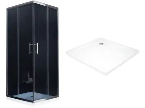 Vane MEXEN/S - Rio Sprchovací kút štvorcový 80x80, grafit, chróm + vanička so sifónom 860-080-080-01-40-4010