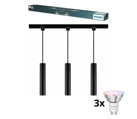 Svietidlá Philips - LED stmievateľný luster na lankách v lištovom systéme EASYLINK 3×GU10/4,7 W/230 V 1 m čierna P7614+3xP7029