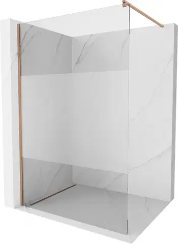 Sprchové dvere MEXEN/S - Kioto Sprchová zástena WALK-IN 80 x 200, transparent/dekor 8 mm, meď kartáčovaná 800-080-101-65-35