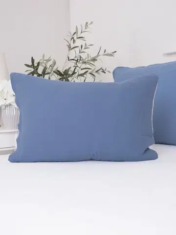 Dekoračné obliečky MKLozkoviny.sk Mušelínová obliečka na vankúš 50 x 70 cm - Alexia Duo - modrá/krémová-  -