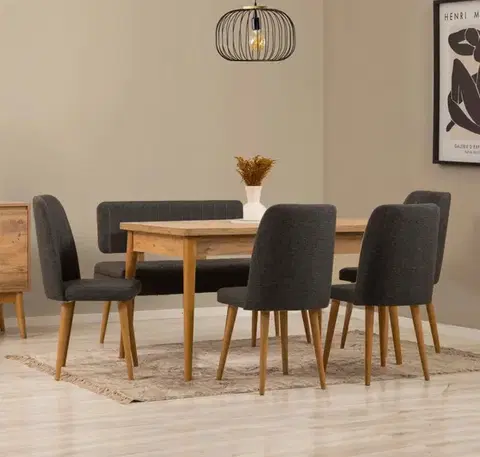 Jedálenské sety Jedálenský set s rozkladacím stolom a stoličkami (6 kusov) Vina - Atlantic Pine, Anthracite