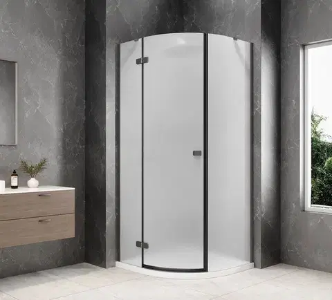 Sprchové dvere POLYSAN - GLOBE GUN METAL štvrťkruhová sprchová zástena 800x800, matné sklo, ľavá GB2680MLGM