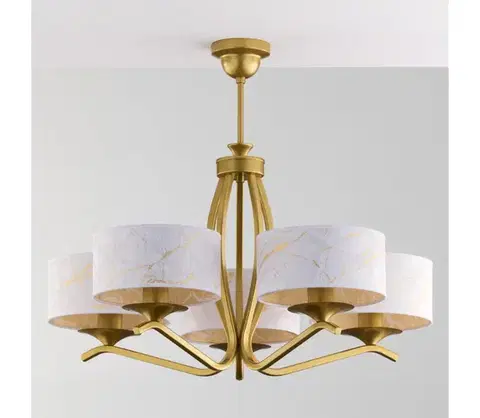 Svietidlá Jupiter 2110 - Luster na tyči KASZMIR 5xE27/15W/230V biela/zlatá/mramorový dekor 2110