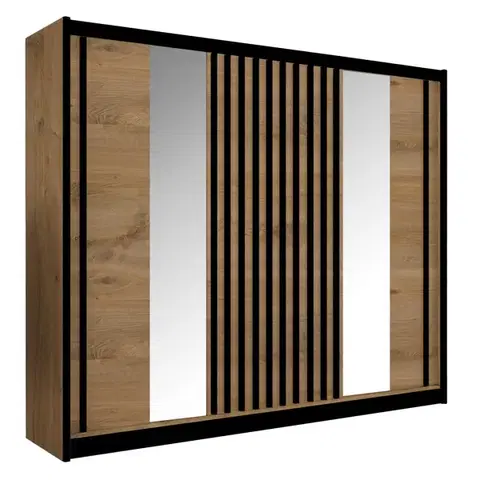 Šatníkové skrine KONDELA Ladder 250 šatníková skriňa s posuvnými dverami dub craft / čierna