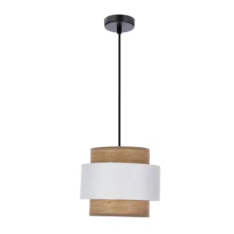 Stropná svetla Stropná závesná lampa Forni 1x40W E27 čierne svietidlo s bielym tienidlom z orechového dreva do obývačky, spálne, jedálne, moderného klasického štýlu