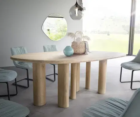 Jedálenské stoly DELIFE Jedálenský stôl Widoa 200x120 cm mango biela wash