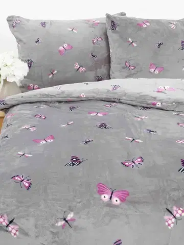 Obliečky MKLozkoviny.sk Francúzske obliečky mikroplyš Exclusive – Motýliky sivé - 220 × 200 cm - 70 x 90 cm