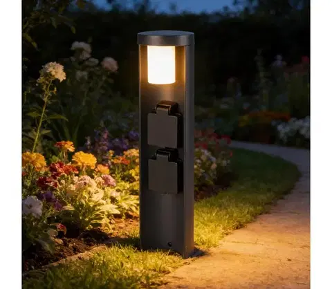 Záhradné lampy BRILAGI - Vonkajšie svietidlo so 2 zásuvkami SCHUKO PILLAR 1xG9/11W/230V IP44 antracit BRI806