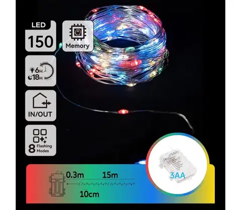 LED osvetlenie  B.V.  - LED vonkajší svetelný reťaz 150× LED / 8 funkcií / 3×AA / 15,3 m / IP44 B10303K1H