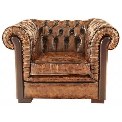 Sedacie súpravy Pohovka jednomiestna Chesterfield Tiffy z pravej hovädzej kože Whisky