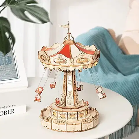3D puzzle 3D Creative Drevené 3D puzzle: Funkčný retiazkový LED kolotoč - elektrický