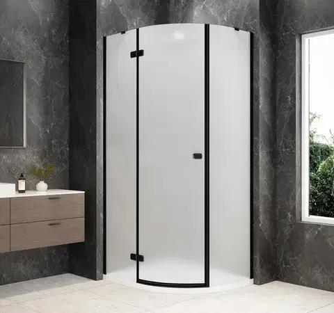 Sprchové dvere POLYSAN - GLOBE BLACK štvrťkruhová sprchová zástena 1000x900, matné sklo, ľavá GB2190MLB