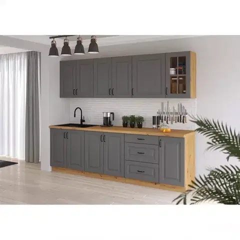 Sivý kuchynský nábytok Kuchynská linka Stilo dustgrey/artisan 260 bez dosku